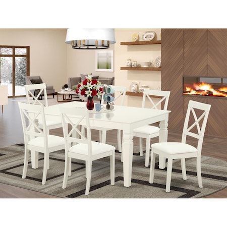 East West Furniture 7 Piece Logan Dining Set - Linen White LGBO7-LWH-LC